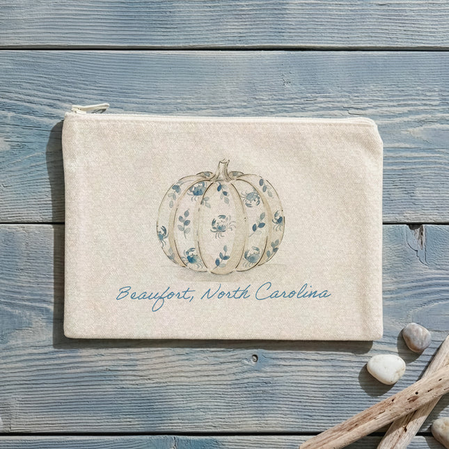 Crab Painted Fall Pumpkin - Custom Canvas Zipper Pouch