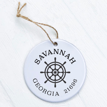 Ship Wheel w/ City and State - Custom Ornament