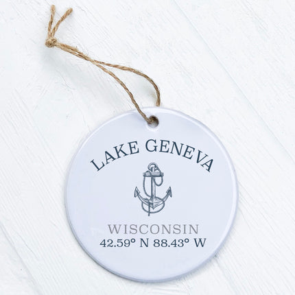 Anchor w/ Latitude and Longitude - Custom Ornament