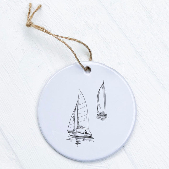 Sketched Sailboats with Sailor - Ornament