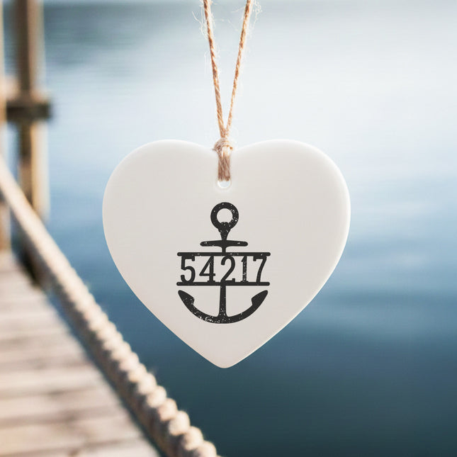 Distressed Zip Code Anchor - Custom Heart Shaped Ornament