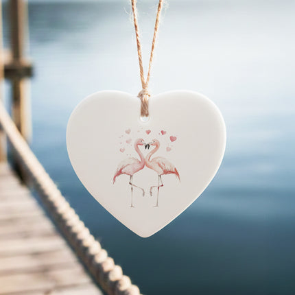 Valentines Flamingos - Heart Shaped Ornament