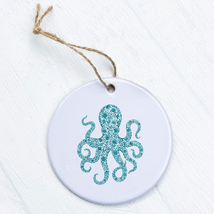 Watercolor Floral Teal Octopus - Ornament