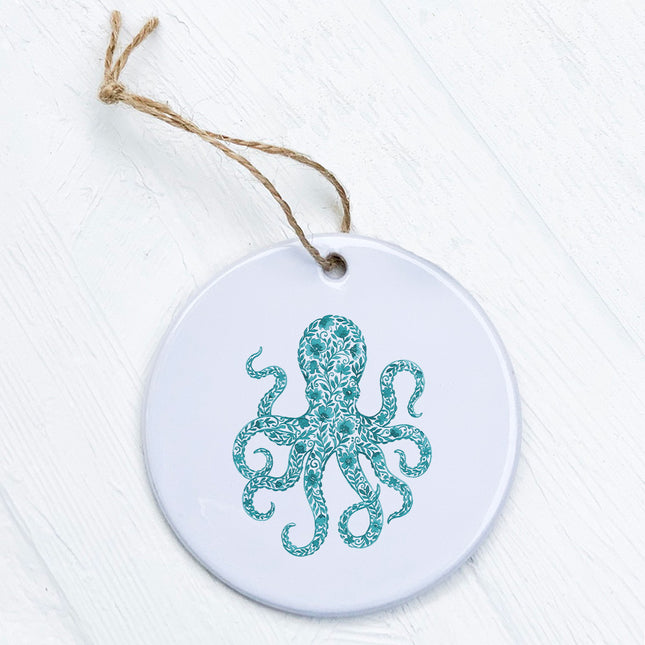 Watercolor Floral Teal Octopus - Ornament