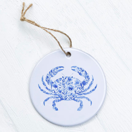 Watercolor Floral Blue Crab - Ornament