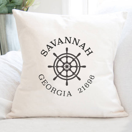 Ship Wheel w/ City and State - Custom Square Canvas Pillow