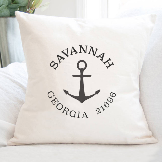 Anchor w/ City and State - Custom Square Canvas Pillow