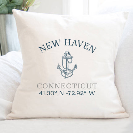 Anchor w/ Latitude and Longitude - Custom Square Canvas Pillow