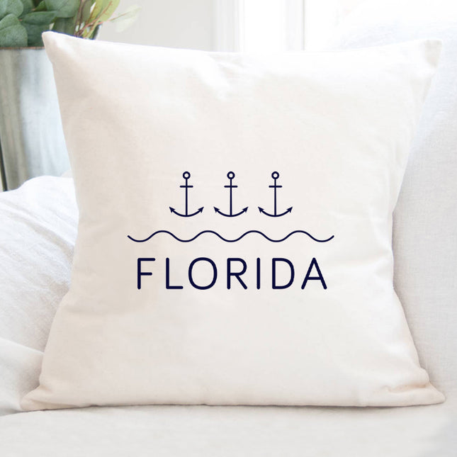 Three Anchors w/ State - Custom Square Canvas Pillow