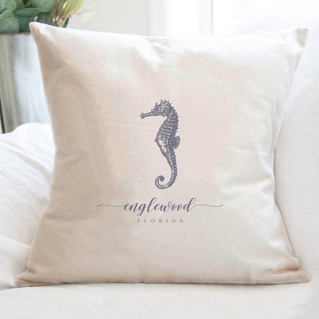 Seahorse w/ City, State - Custom Square Canvas Pillow