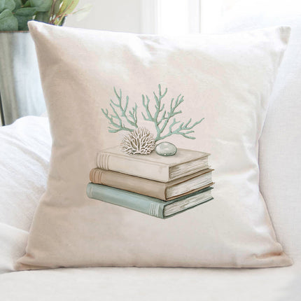 Coastal Book Stack - Customizable Square Canvas Pillow