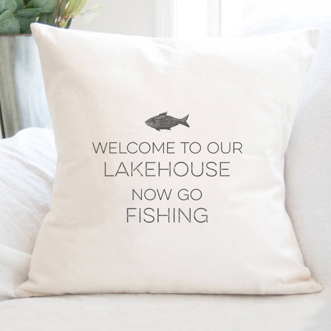 Welcome Lakehouse (Fish) - Square Canvas Pillow