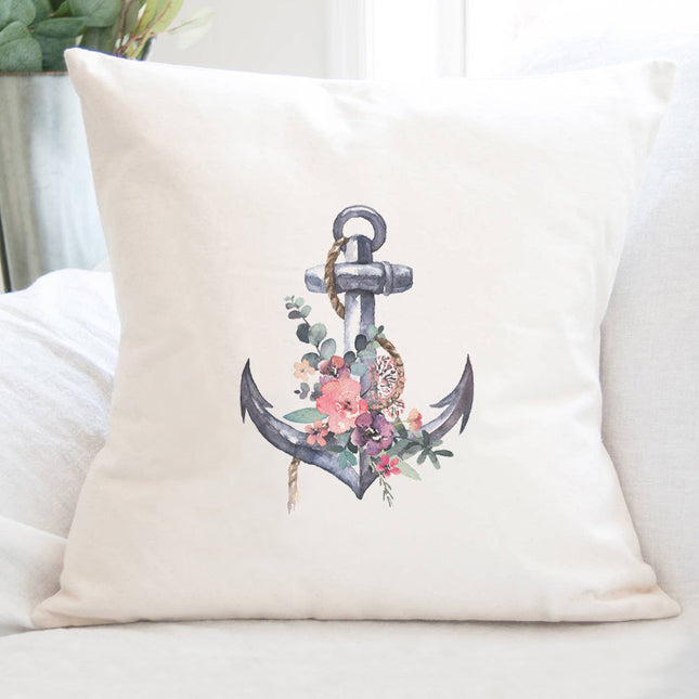 Watercolor Floral Anchor - Square Canvas Pillow