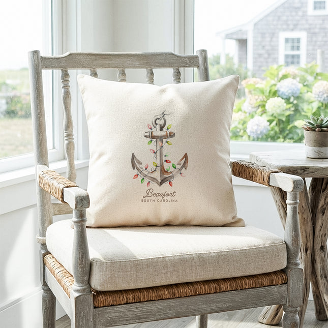 Anchor with Christmas Lights - Custom Square Canvas Pillow