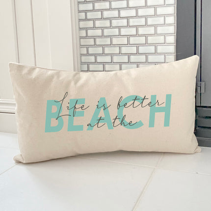Life is Better at the Beach (Script Overlay) - Rectangular Canvas Pillow