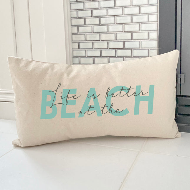 Life is Better at the Beach (Script Overlay) - Rectangular Canvas Pillow