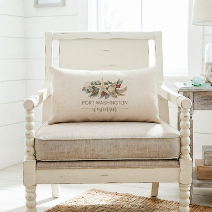 Coastal Christmas Swag - Custom Rectangular Canvas Pillow