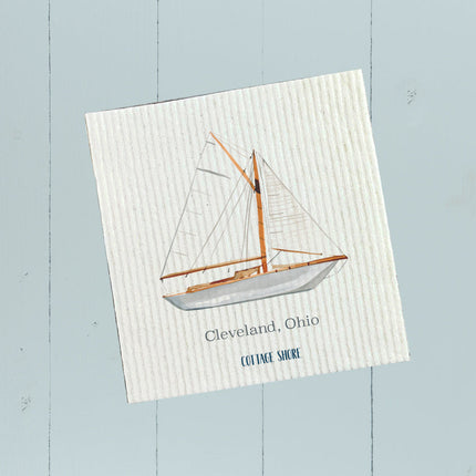 Watercolor Sailboat City State - Custom Swedish Dish Cloth