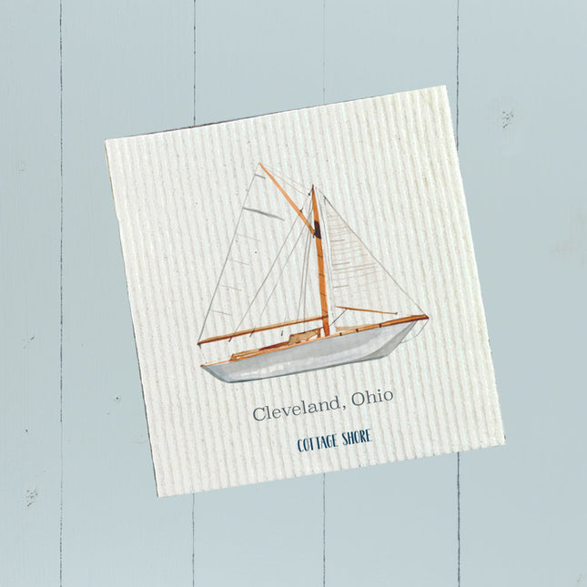 Watercolor Sailboat City State - Custom Swedish Dish Cloth