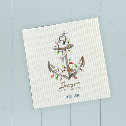 Anchor with Christmas Lights - Custom Swedish Dish Cloth