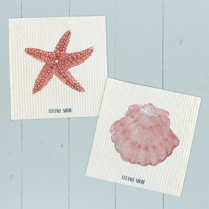 Watercolor Shells - 2pk Swedish Dish Cloth