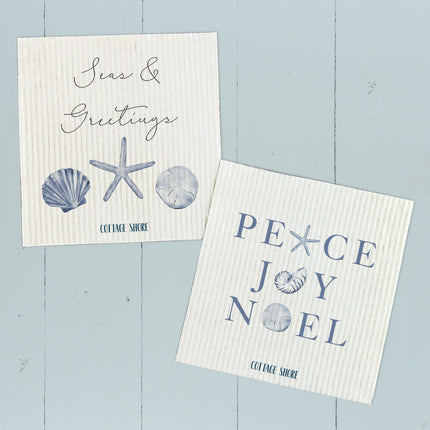 Peace Joy Noel, Seas & Greetings  - 2pk Swedish Dish Cloth