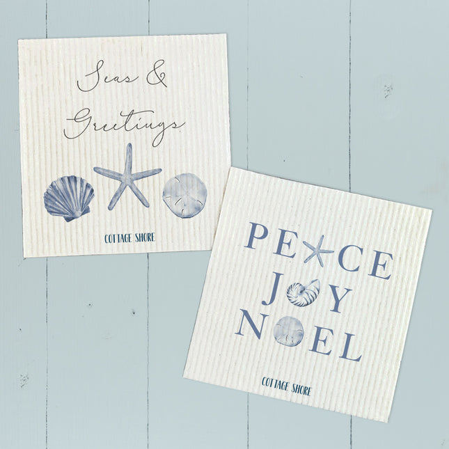 Peace Joy Noel, Seas & Greetings  - 2pk Swedish Dish Cloth