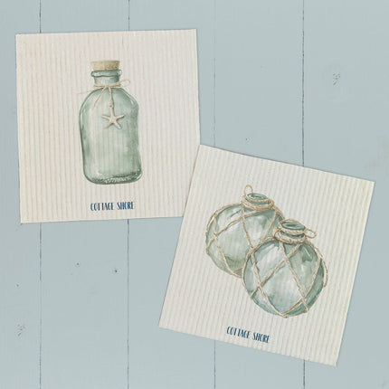 Sea Glass Bottle and Floats - 2pk Swedish Dish Cloth