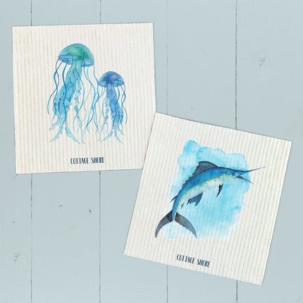 Watercolor Jellyfish, Marlin 2 pk - Swedish Dish Cloth