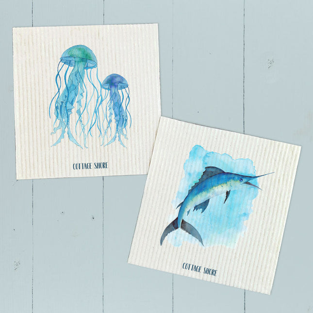 Watercolor Jellyfish, Marlin 2 pk - Swedish Dish Cloth