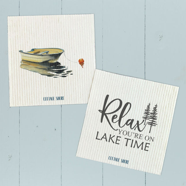 Relax You're on Lake Time, Rowboat 2 pk - Swedish Dish Cloth