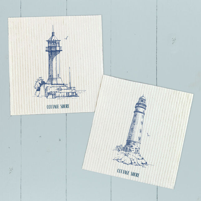 Sketched Lighthouses  - 2pk Swedish Dish Cloth