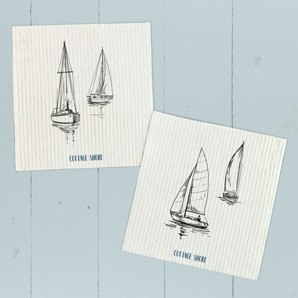 Sketched Sailboats  - 2pk Swedish Dish Cloth
