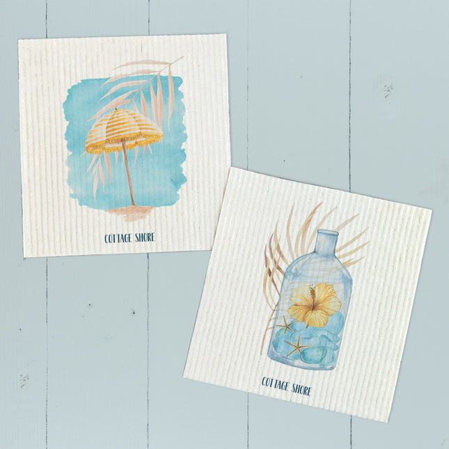 Hibiscus in a Bottle, Yellow Umbrella  - 2pk Swedish Dish Cloth