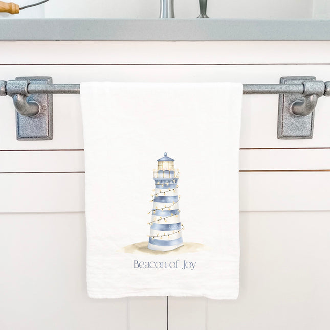 The Merry Lighthouse - Winter Customizable Cotton Tea Towel