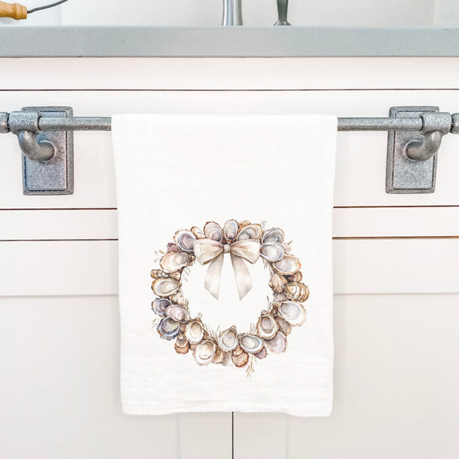 Oyster Wreath - Christmas Customizable Cotton Tea Towel