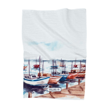 Watercolor Sailboats - Custom Waffle Weave Towel