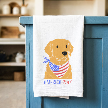 America 250th Golden Retreiver - Cotton Tea Towel