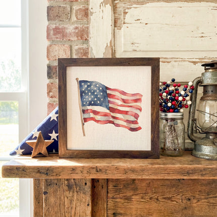 Watercolor Waving American Flag - Framed Sign
