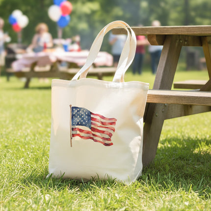 Watercolor Waving American Flag - Canvas Tote Bag