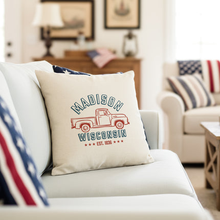 Vintage Truck Badge - Custom Square Canvas Pillow