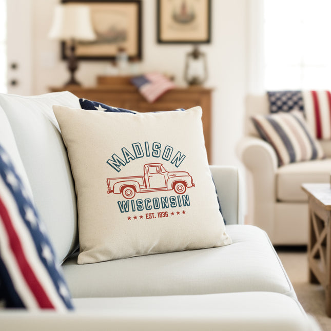 Vintage Truck Badge - Custom Square Canvas Pillow