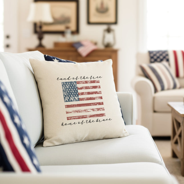 Land of the Free American Flag - Square Canvas Pillow
