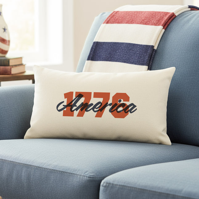 America 1776 Block Style Print - Rectangular Canvas Pillow