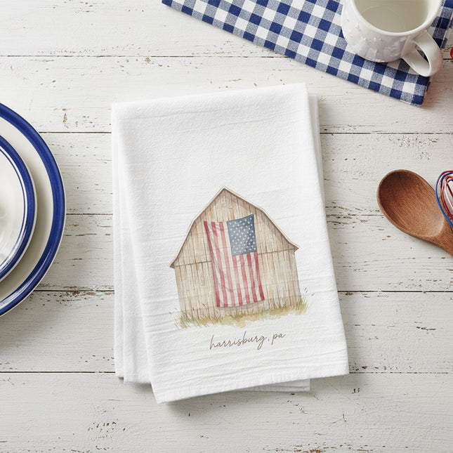 Americana Barn Flag - Custom Cotton Tea Towel
