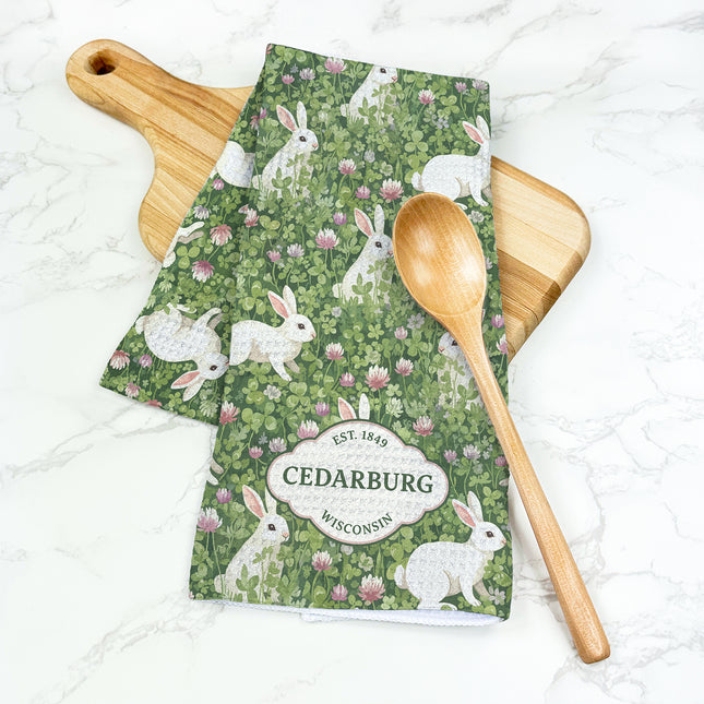 Rabbits in a Clover Field - Custom Waffle Weave Towel