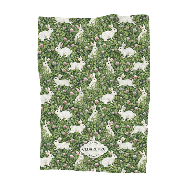 Rabbits in a Clover Field - Custom Waffle Weave Towel