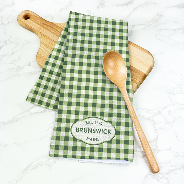 Green Spring Gingham Plaid - Custom Waffle Weave Towel