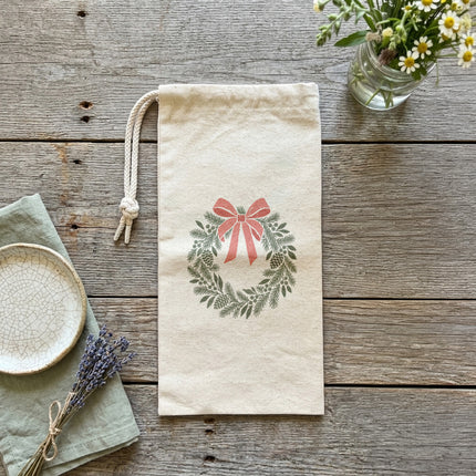 Scandanavian Christmas Wreath - Canvas Wine Bag