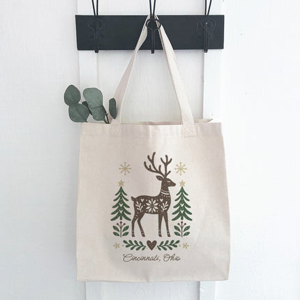 Scandanavian Christmas Deer - Custom Canvas Tote Bag
